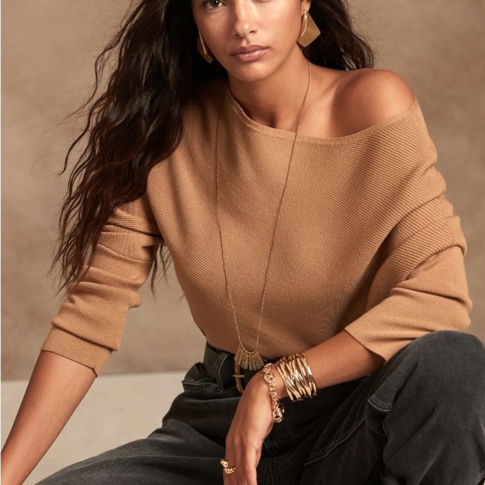 Banana Republic Shine Off-Shoulder Sweater Champagne Toast